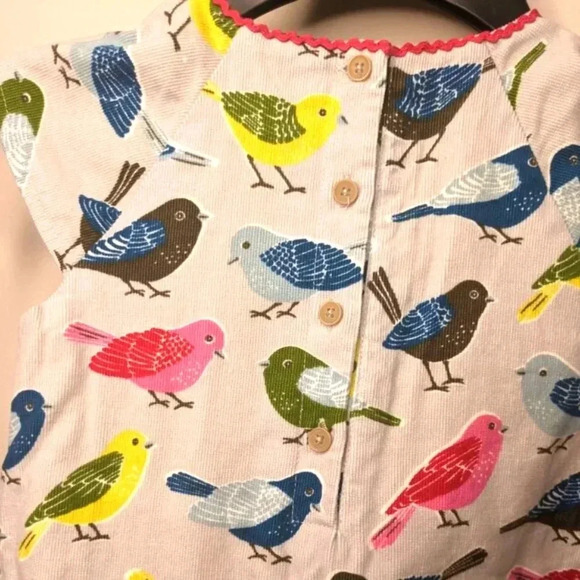 Baby Boden Girls Corduroy Pinafore Bird Print Dress Sz 18-24 Months 100% Cotton - Picture 8 of 16